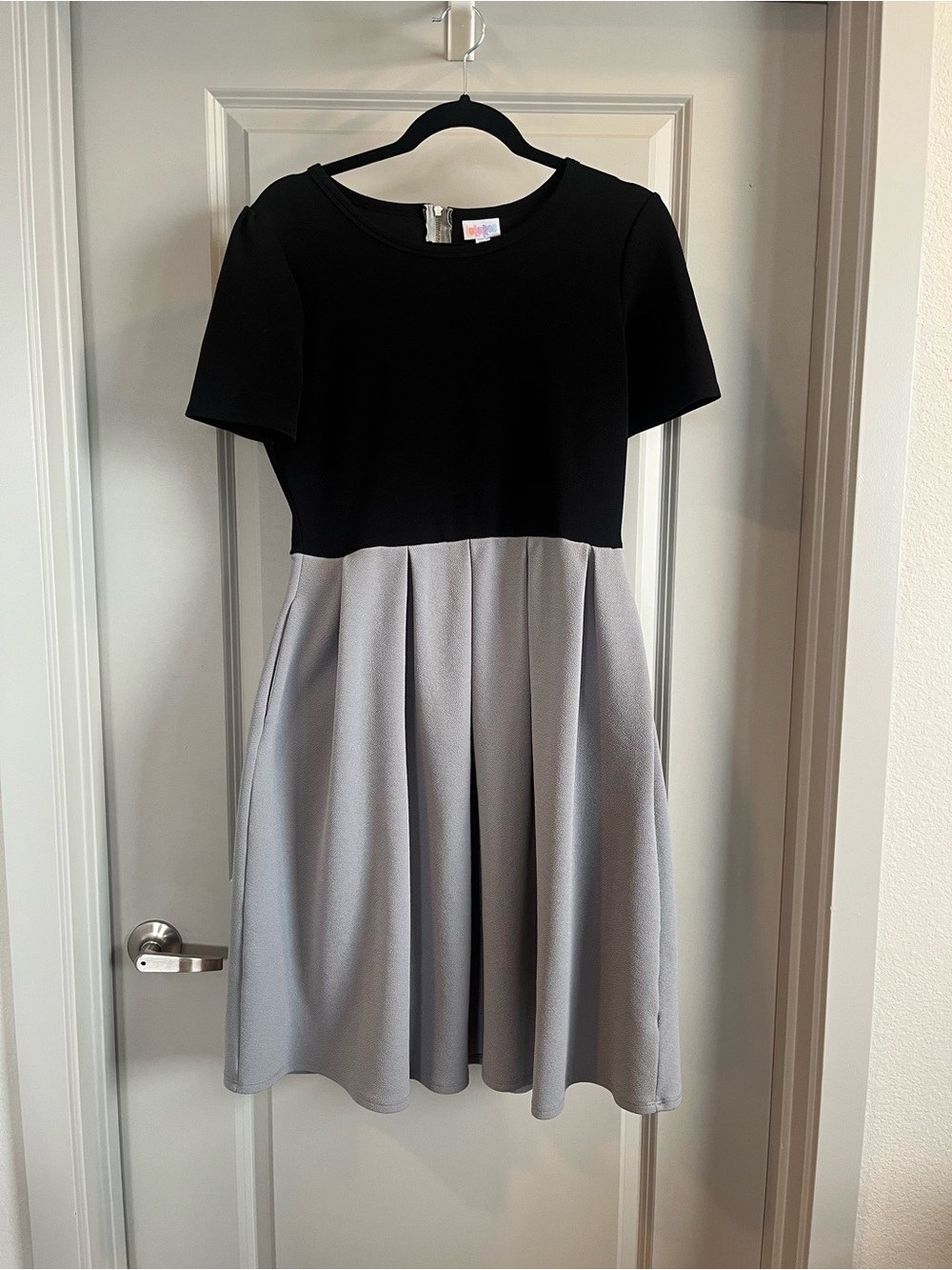 LuLaRoe Black Top and Grey Skirt with POCKETS